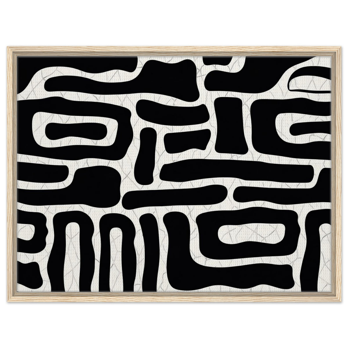 Mid-century inspired abstract artwork with black and white geometric forms