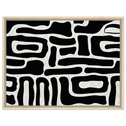 Mid-century inspired abstract artwork with black and white geometric forms