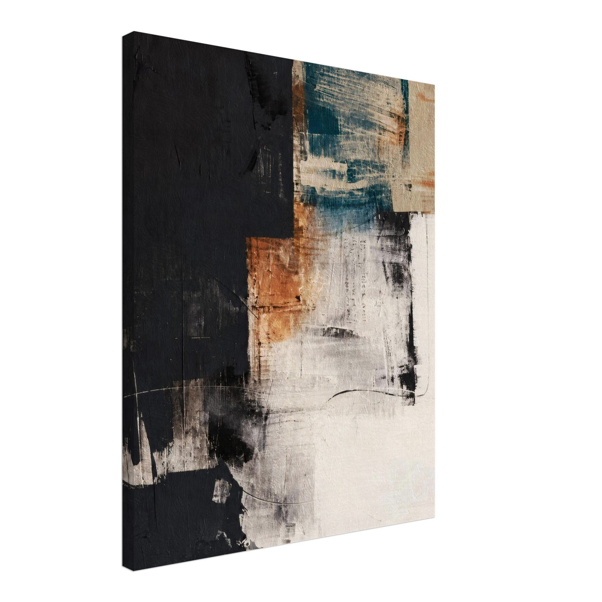 Side angle of Mineral Dialogue abstract canvas showing gallery wrapped edges and canvas depth