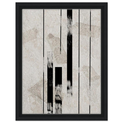 Minimal black and beige abstract art with structured vertical lines in a black frame