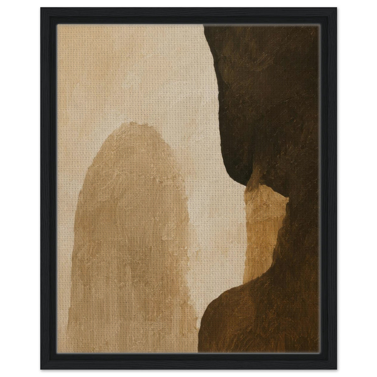 Minimal earthy abstract art with warm neutral shapes presented in black frame