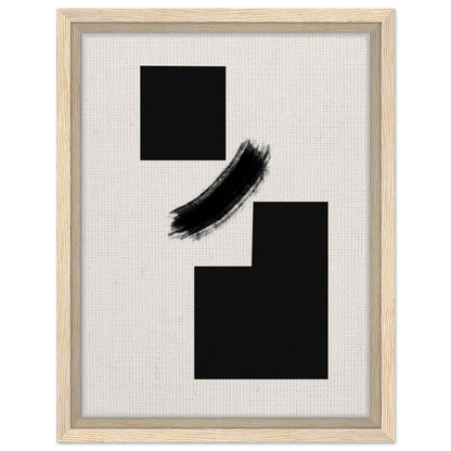 Minimal modern black artwork with geometric forms and expressive curved brushstroke