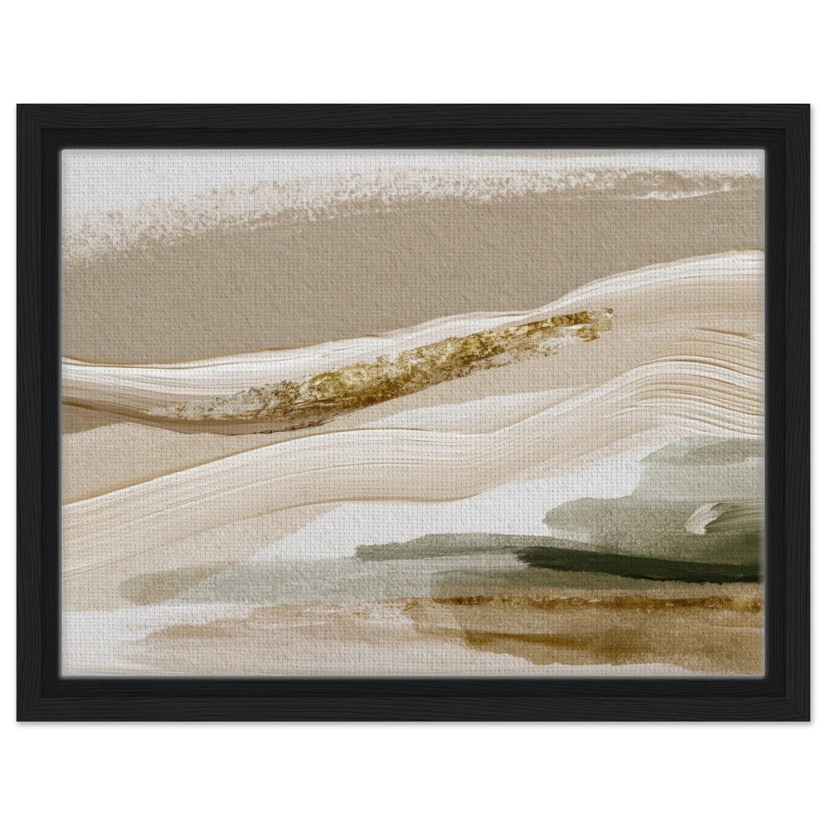 Minimal sage and ivory artwork with delicate earthy details in black frame