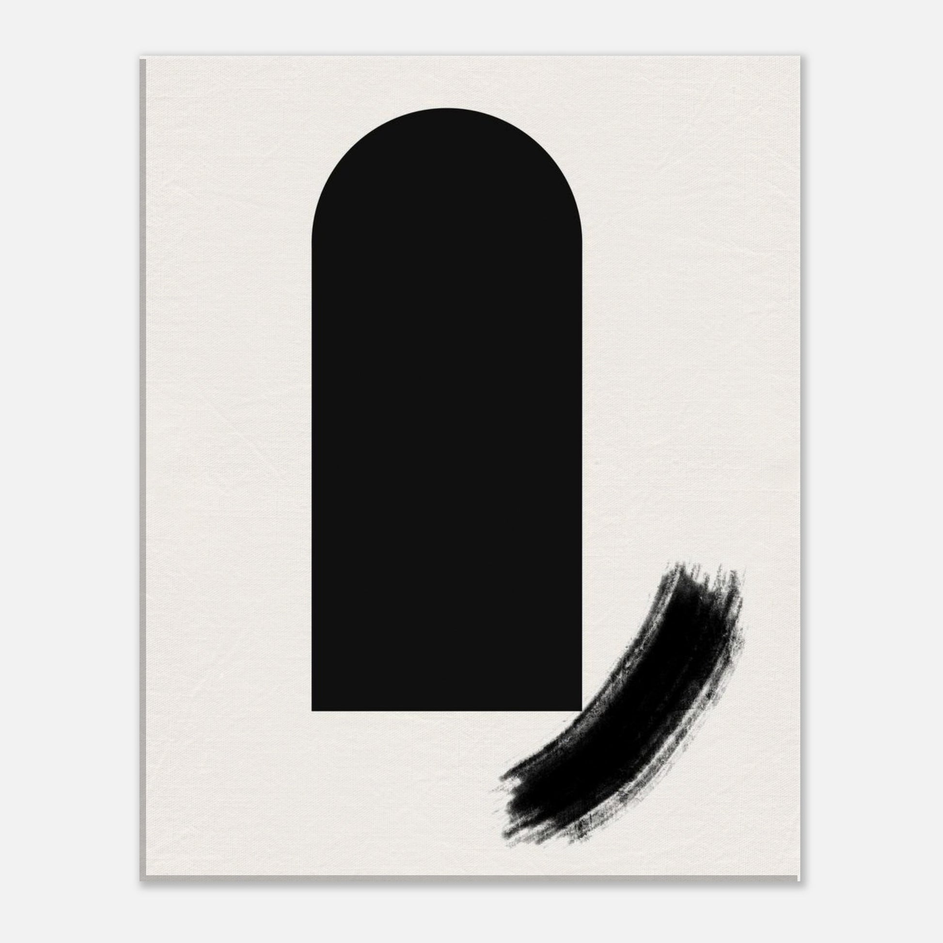 Front view of a minimalist Japandi poster with black abstract shapes and a neutral background.