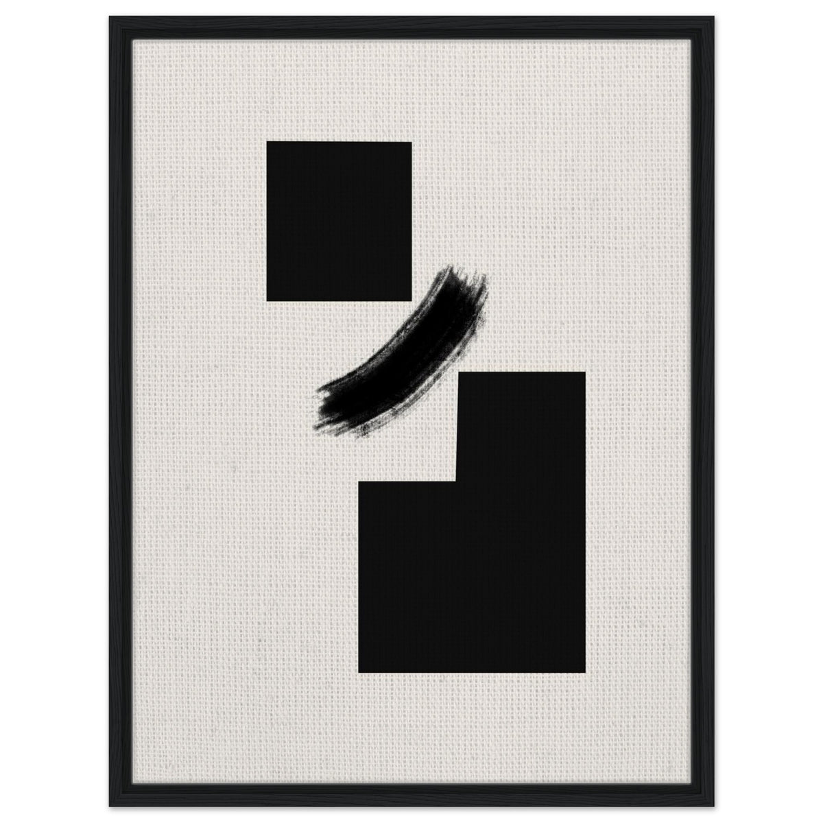 Minimalist black geometric wall art with bold shapes and expressive brushstroke