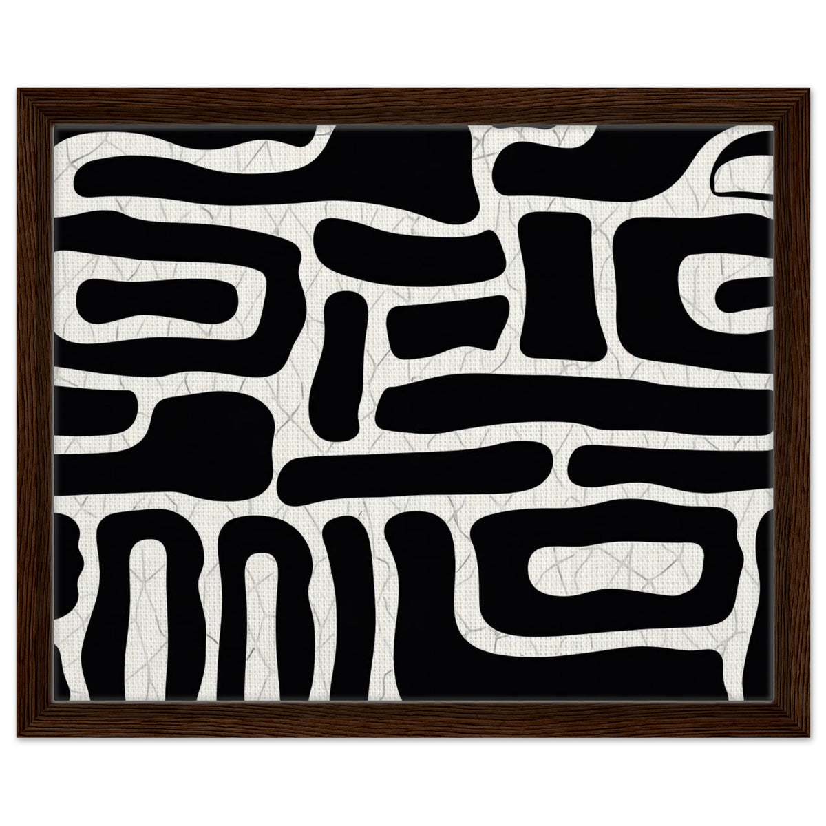 Minimalist graphic print with high contrast black and white abstract shapes
