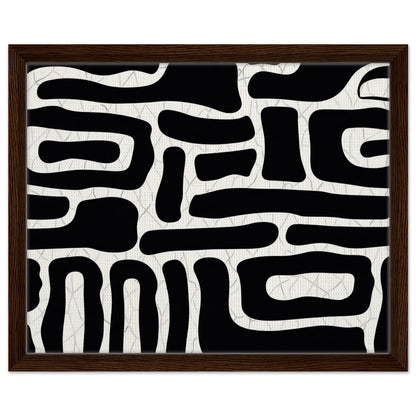 Minimalist graphic print with high contrast black and white abstract shapes