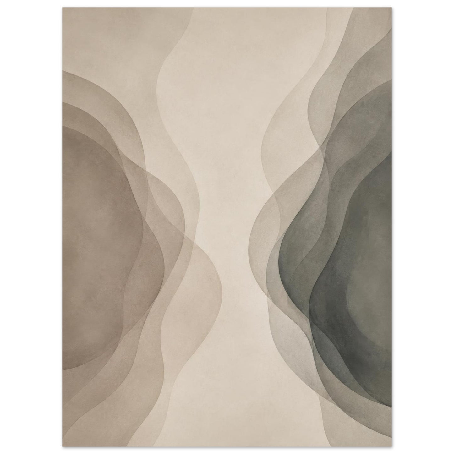 Detailed view of minimalist abstract canvas print with overlapping organic shapes in neutral tones.