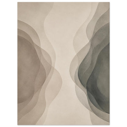 Detailed view of minimalist abstract canvas print with overlapping organic shapes in neutral tones.