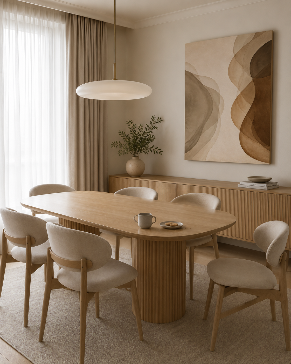 Misty Veil minimalist abstract canvas print in a modern dining room setting