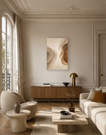 Veil Flow abstract poster displayed in an elegant neutral living room interior