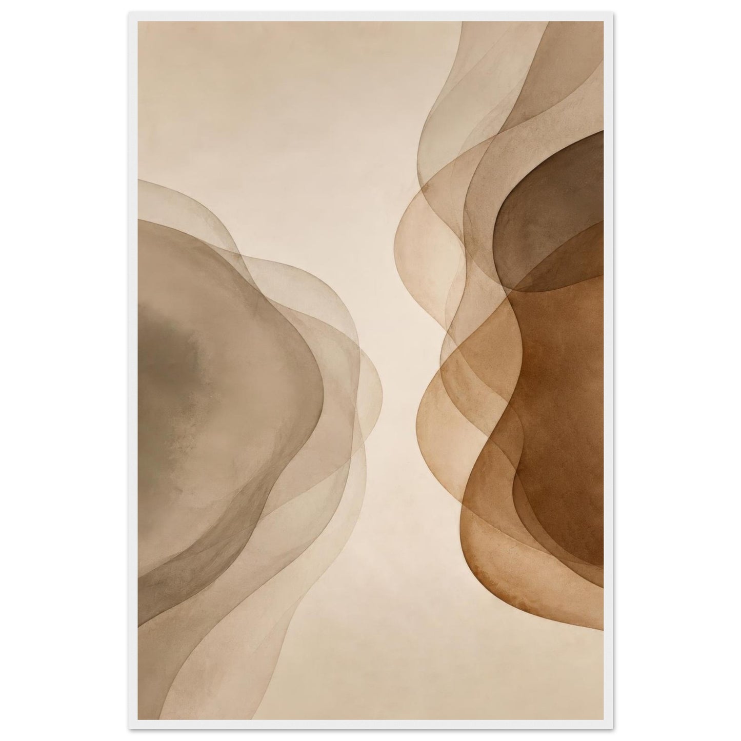 Misty Veil neutral abstract poster in a light oak frame designed for Scandinavian and Japandi interiors.