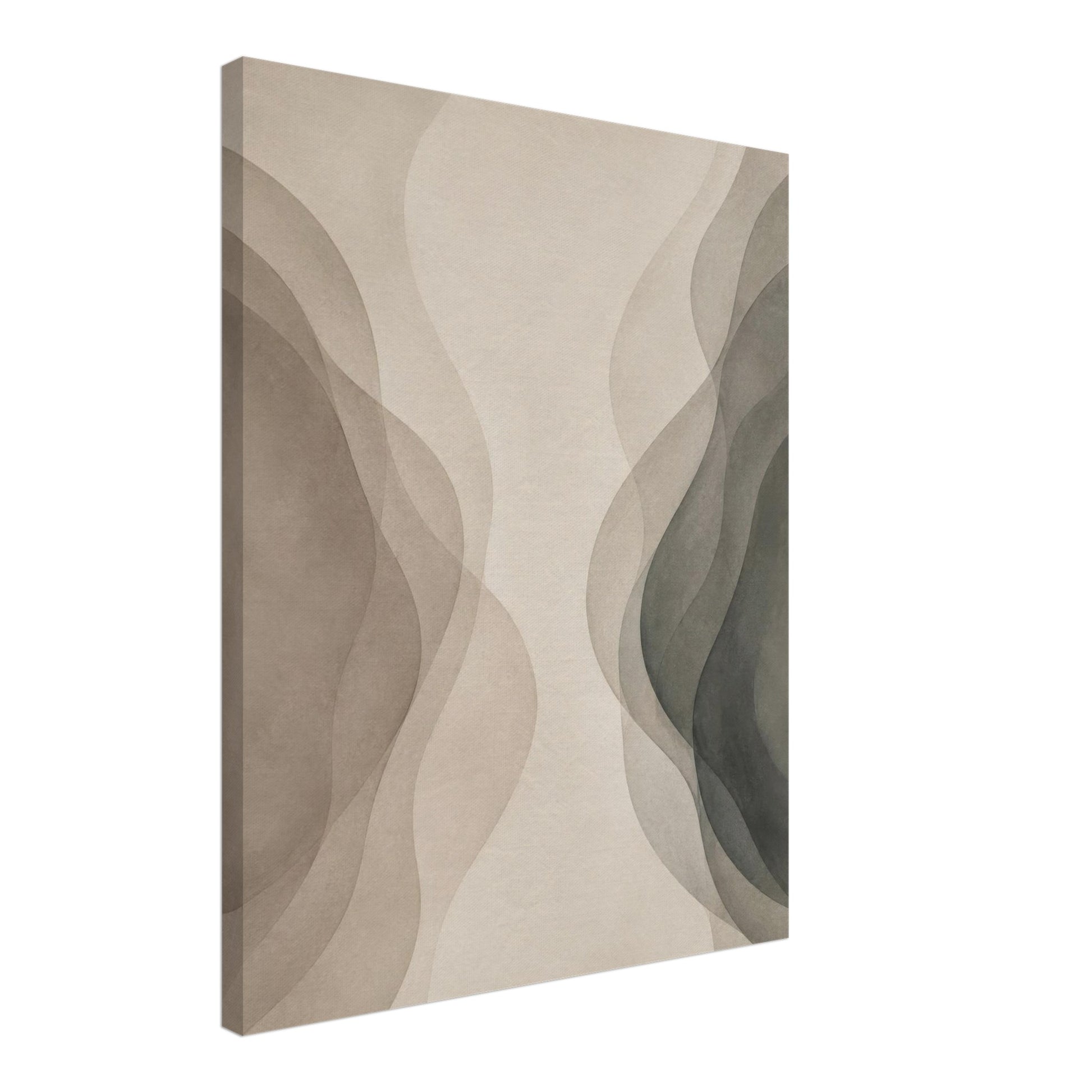 Side profile of 4 cm thick gallery-wrapped canvas featuring minimalist neutral abstract artwork.