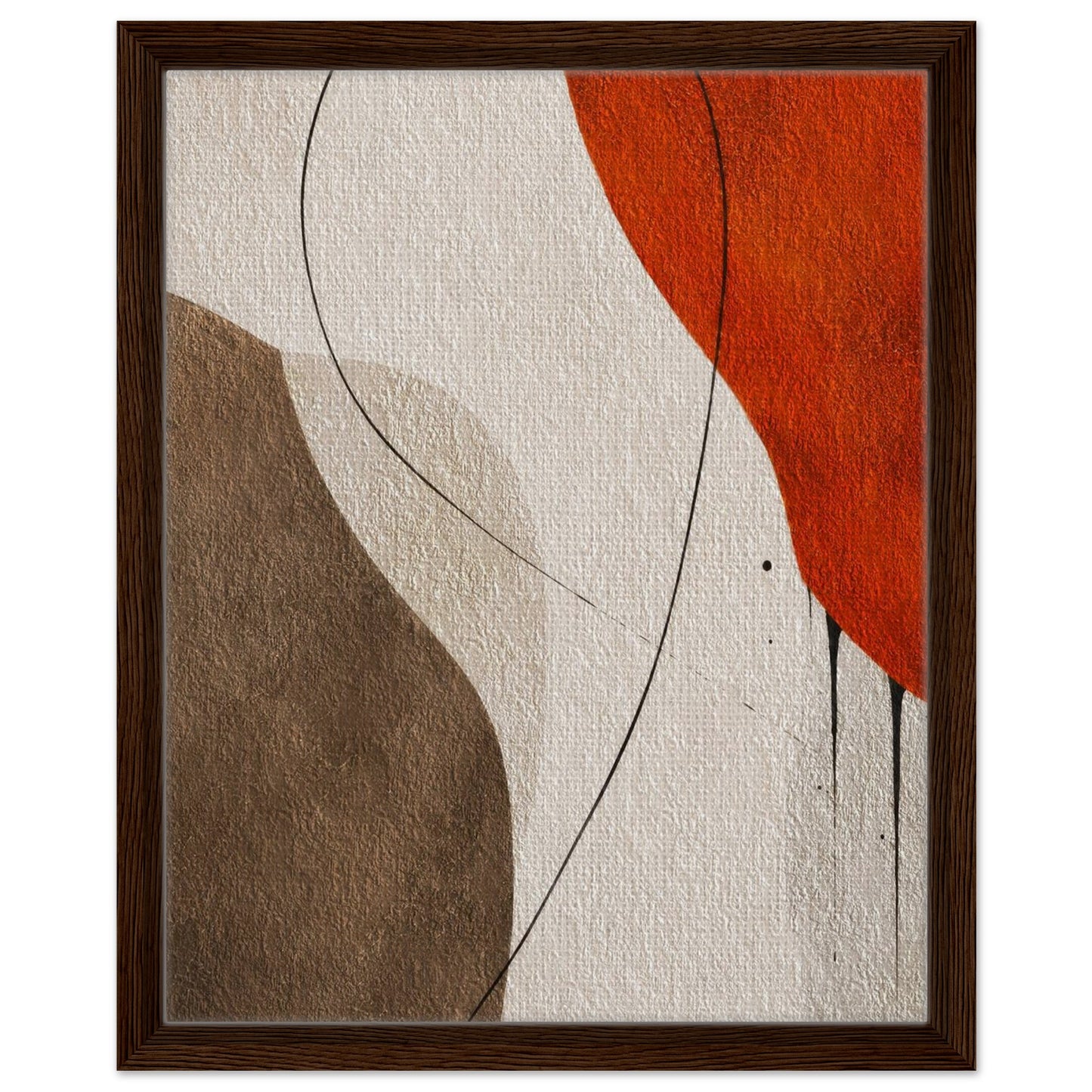 Modern abstract canvas art in beige brown and orange with black frame
