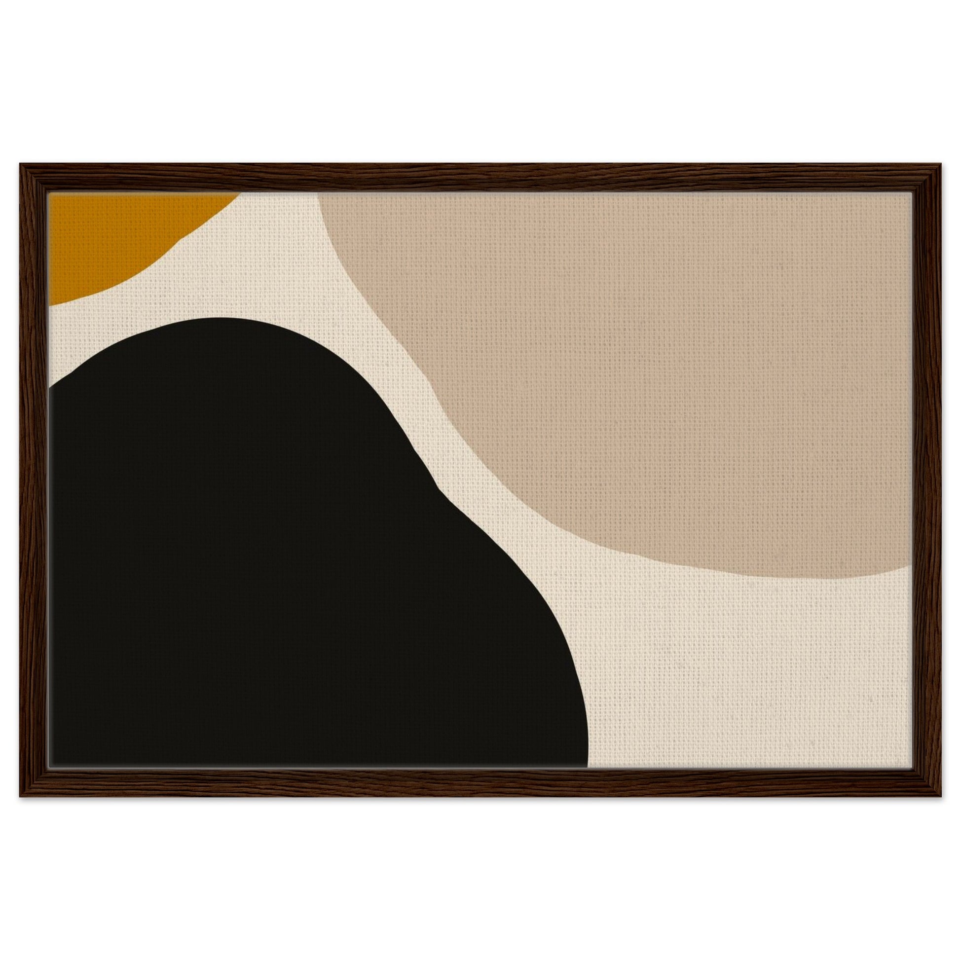 Modern abstract canvas wall art with dark wood floating frame