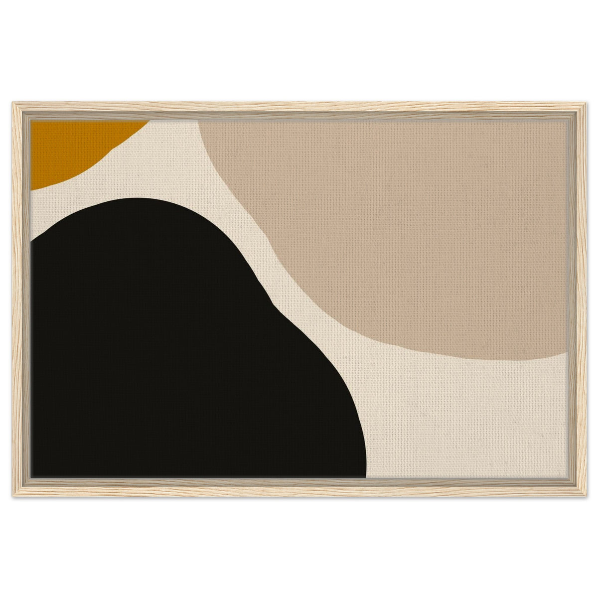 Modern neutral abstract canvas with natural wood floating frame