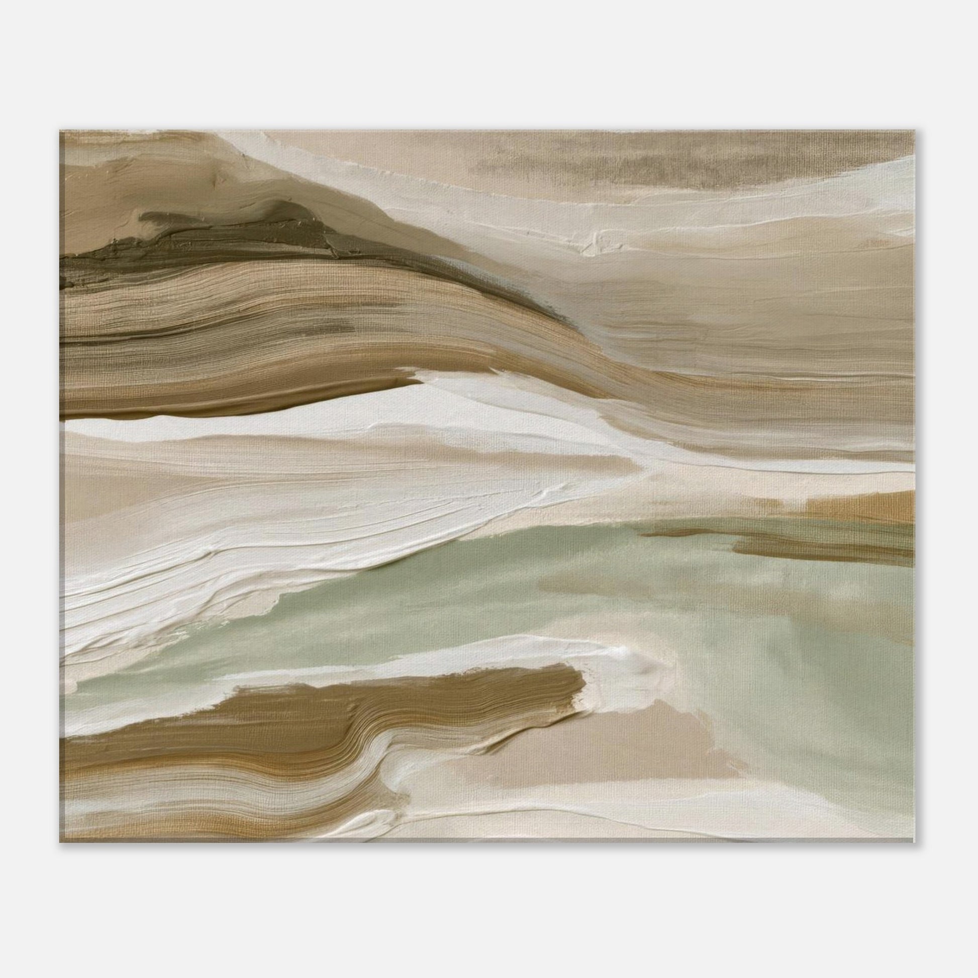 Modern abstract landscape canvas with earthy green, taupe and ivory tones.