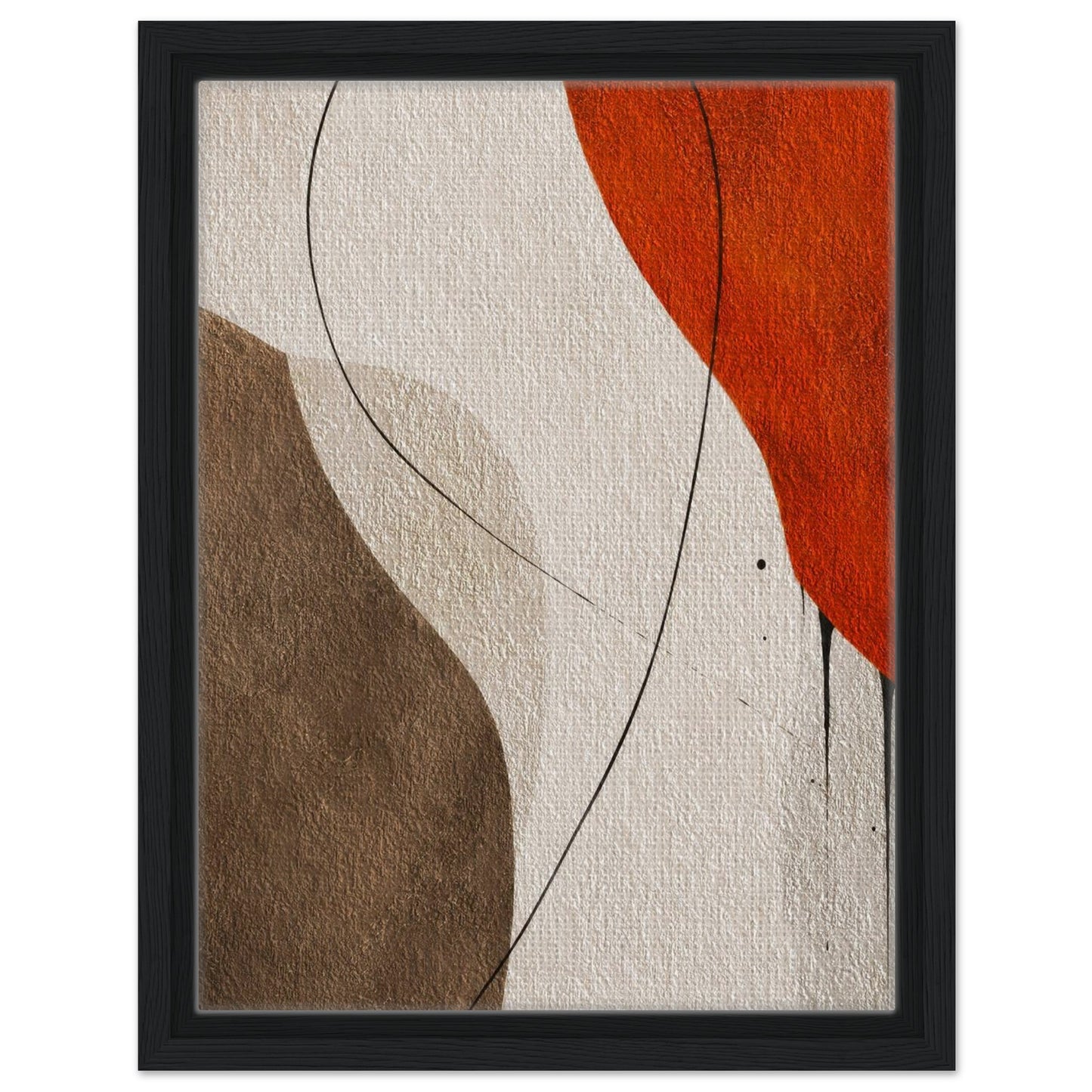 Modern neutral abstract wall art with orange accent in a black frame