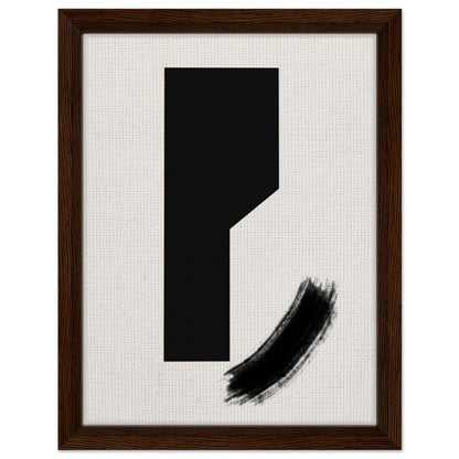 Modern black brush artwork with bold geometric composition in dark wood frame