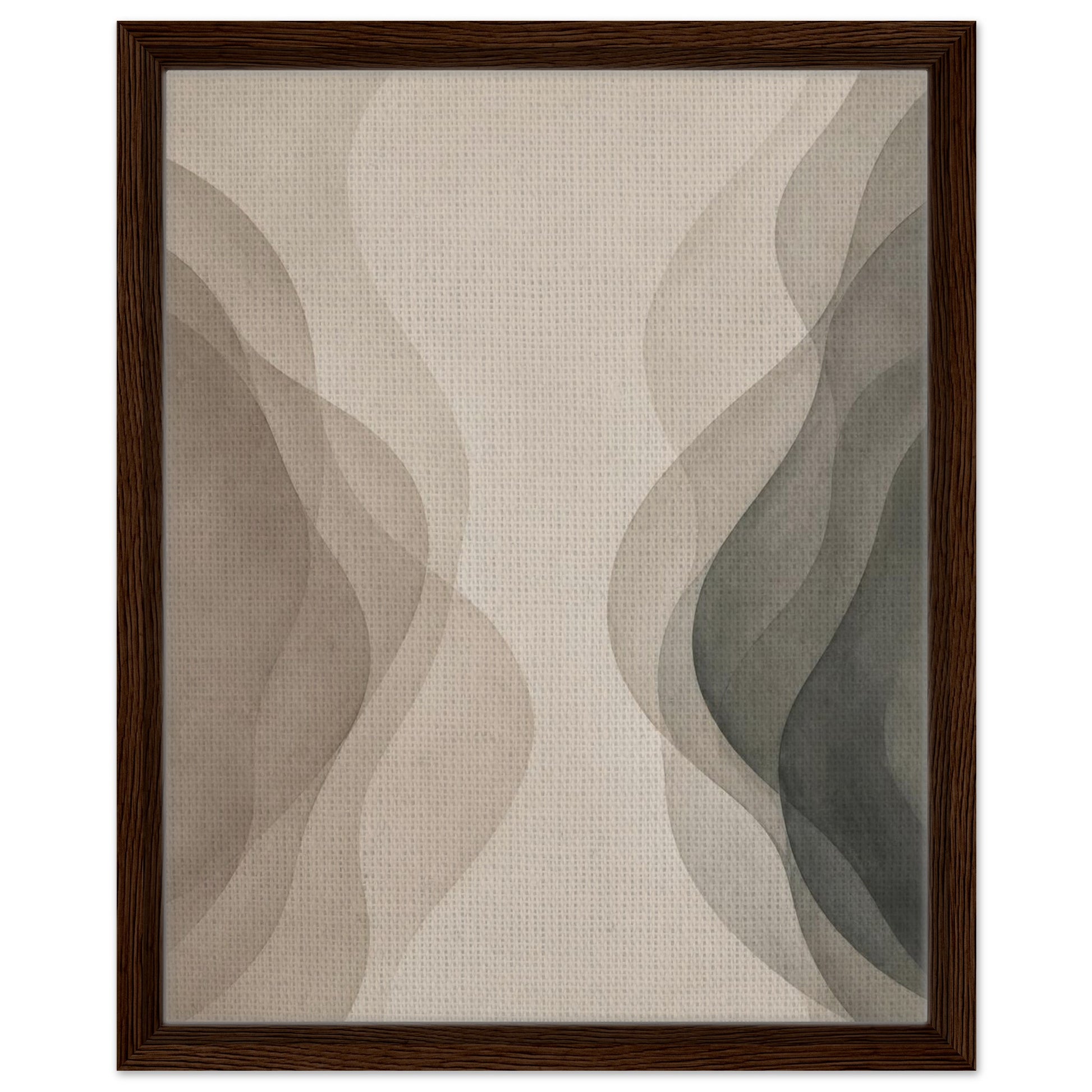 Modern earthy abstract print featuring soft flowing forms in dark wood frame