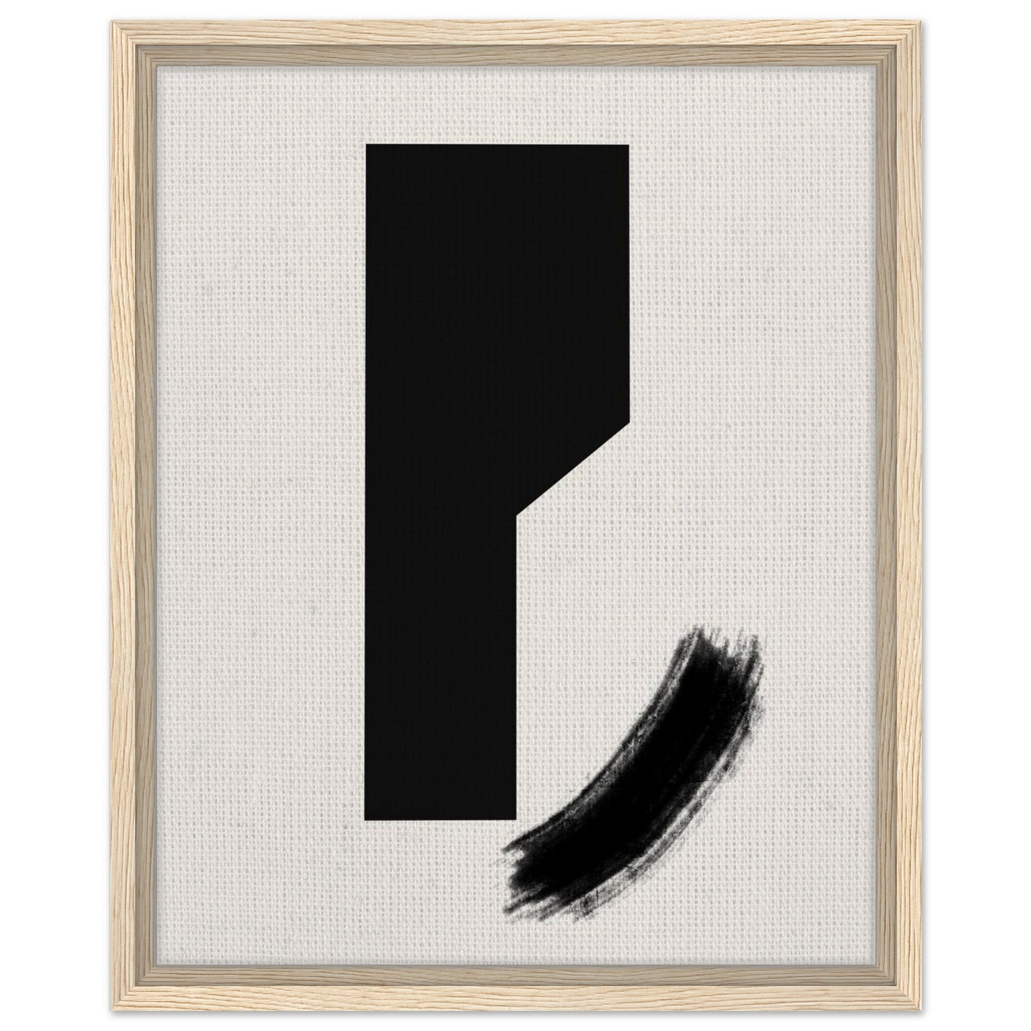 Modern minimalist print with black geometric form and expressive brush detail