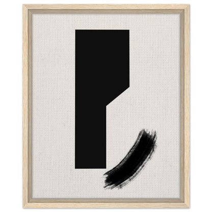 Modern minimalist print with black geometric form and expressive brush detail