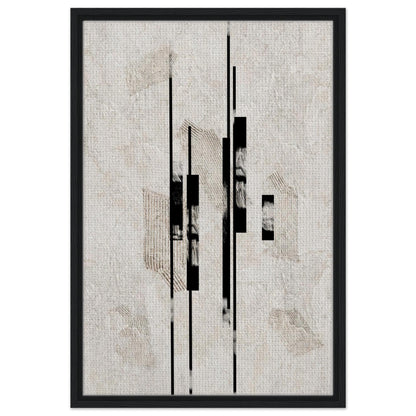 Modern structured wall art with slender black lines and geometric blocks