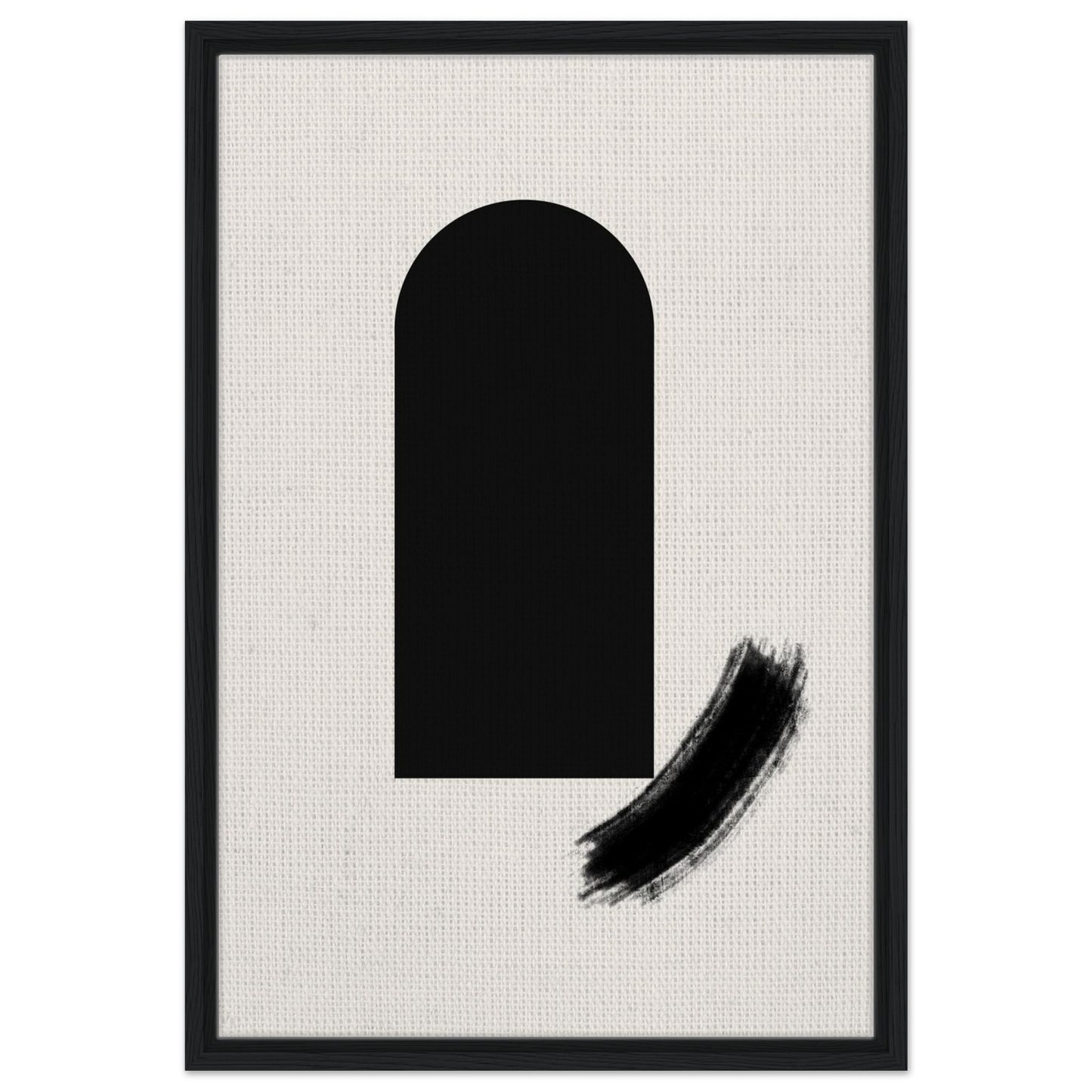 Modern Zen inspired artwork with black arch form and sweeping brushstroke