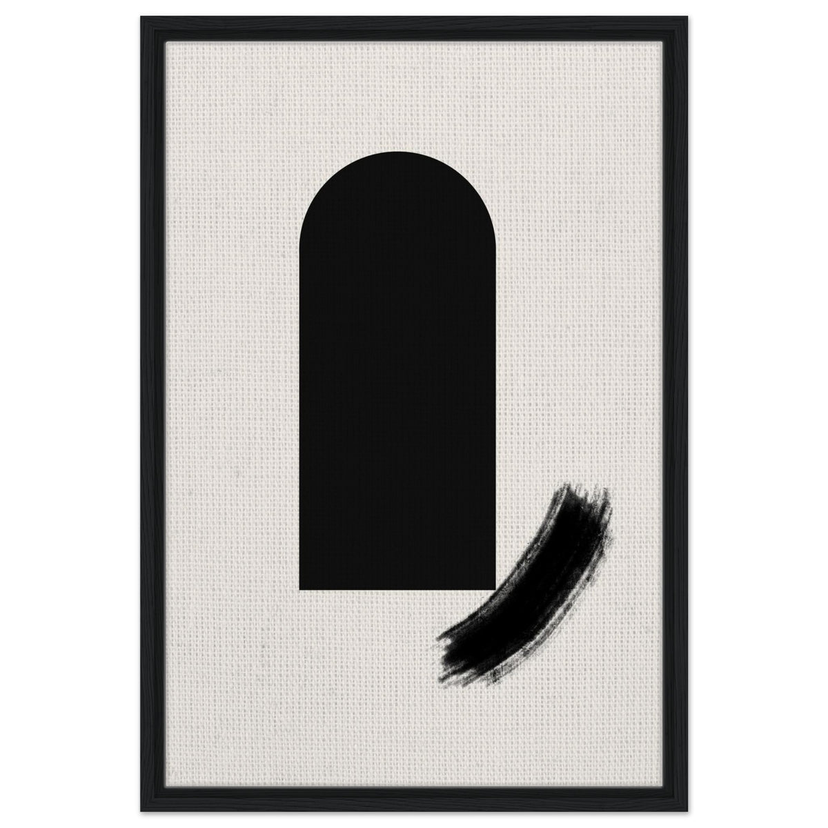 Modern Zen inspired artwork with black arch form and sweeping brushstroke