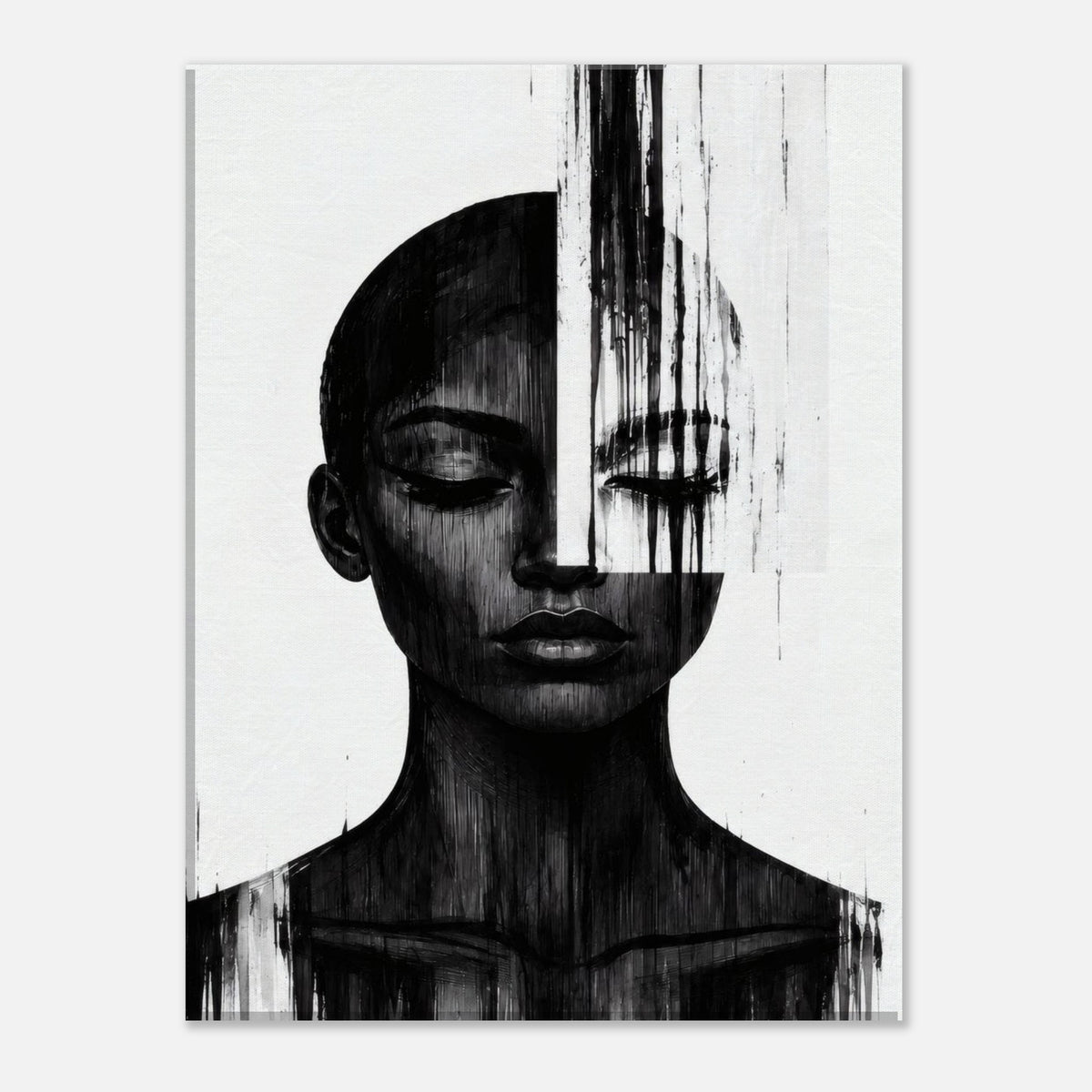 Molten Silhouette monochrome portrait canvas print on a white wall