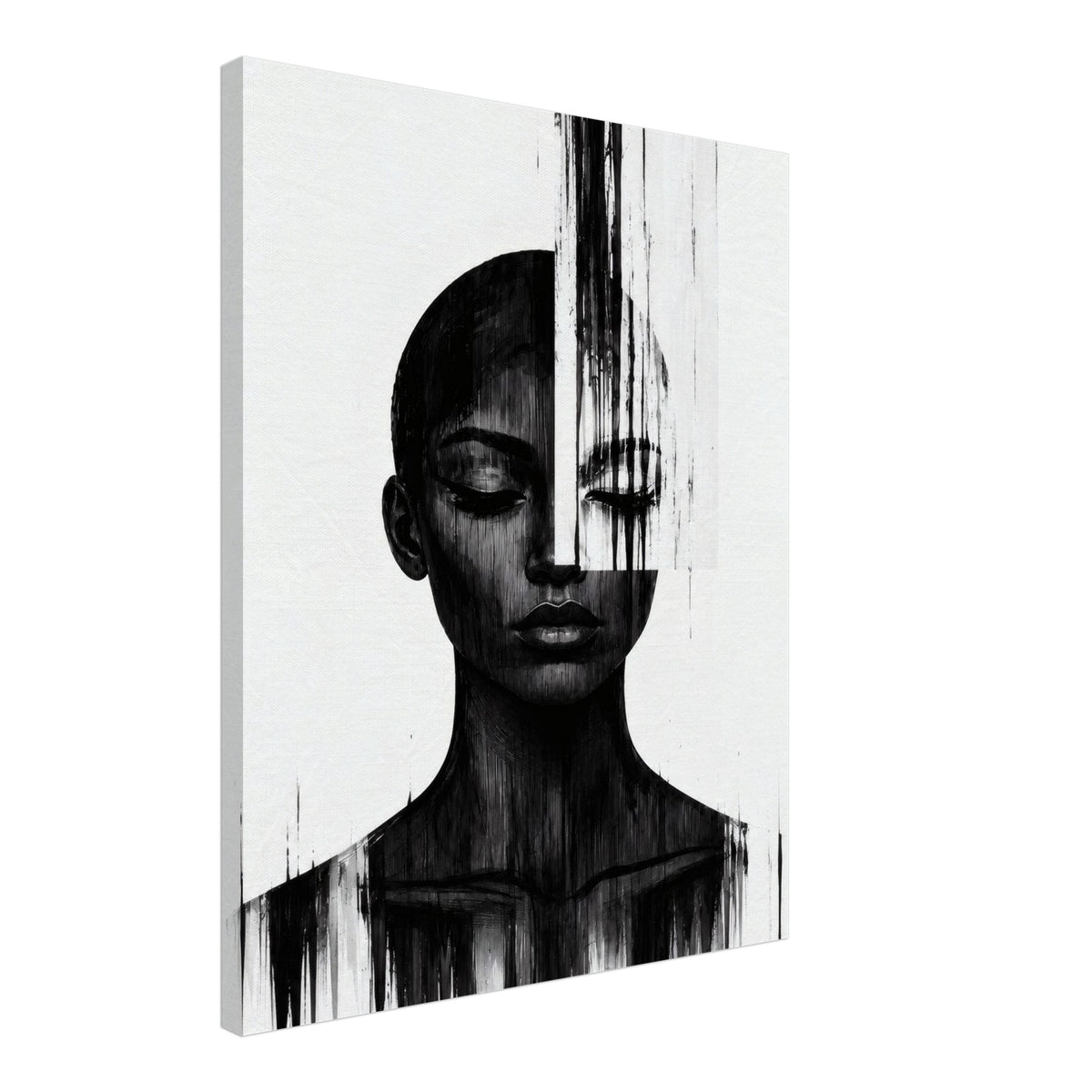 Molten Silhouette portrait canvas above a console table in a modern hallway