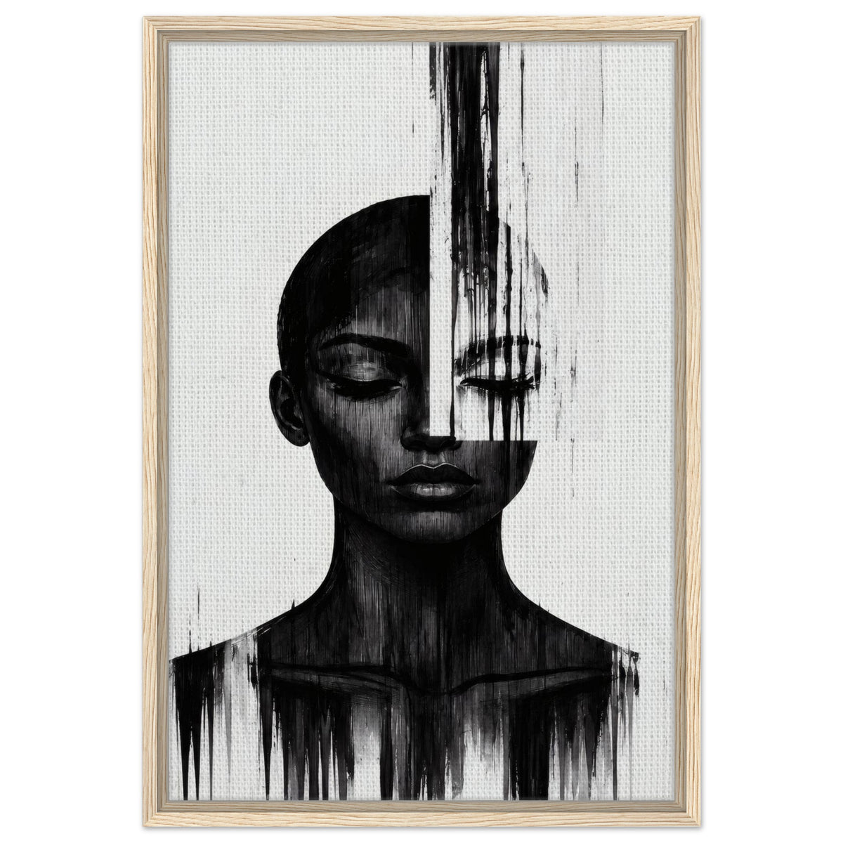 Molten Silhouette portrait framed canvas in a black frame