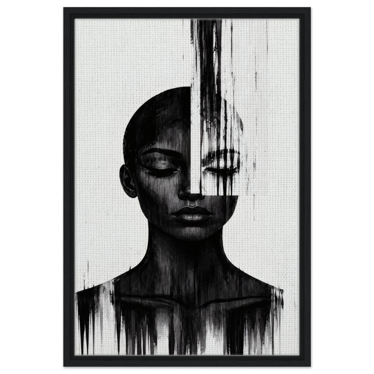 Molten Silhouette portrait framed canvas in a black frame