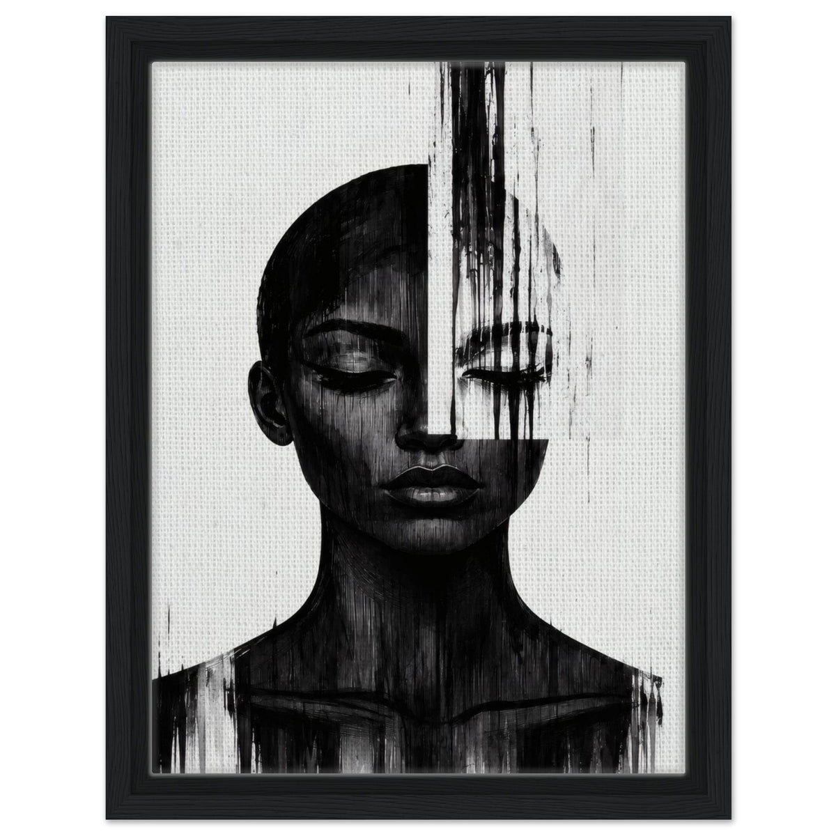 Molten Silhouette portrait framed canvas in a black frame