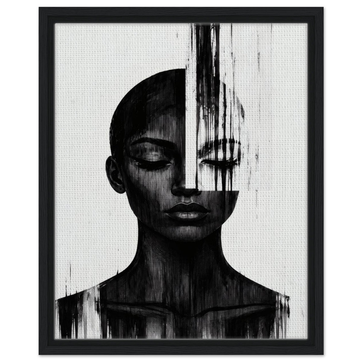 Molten Silhouette portrait framed canvas in a black frame
