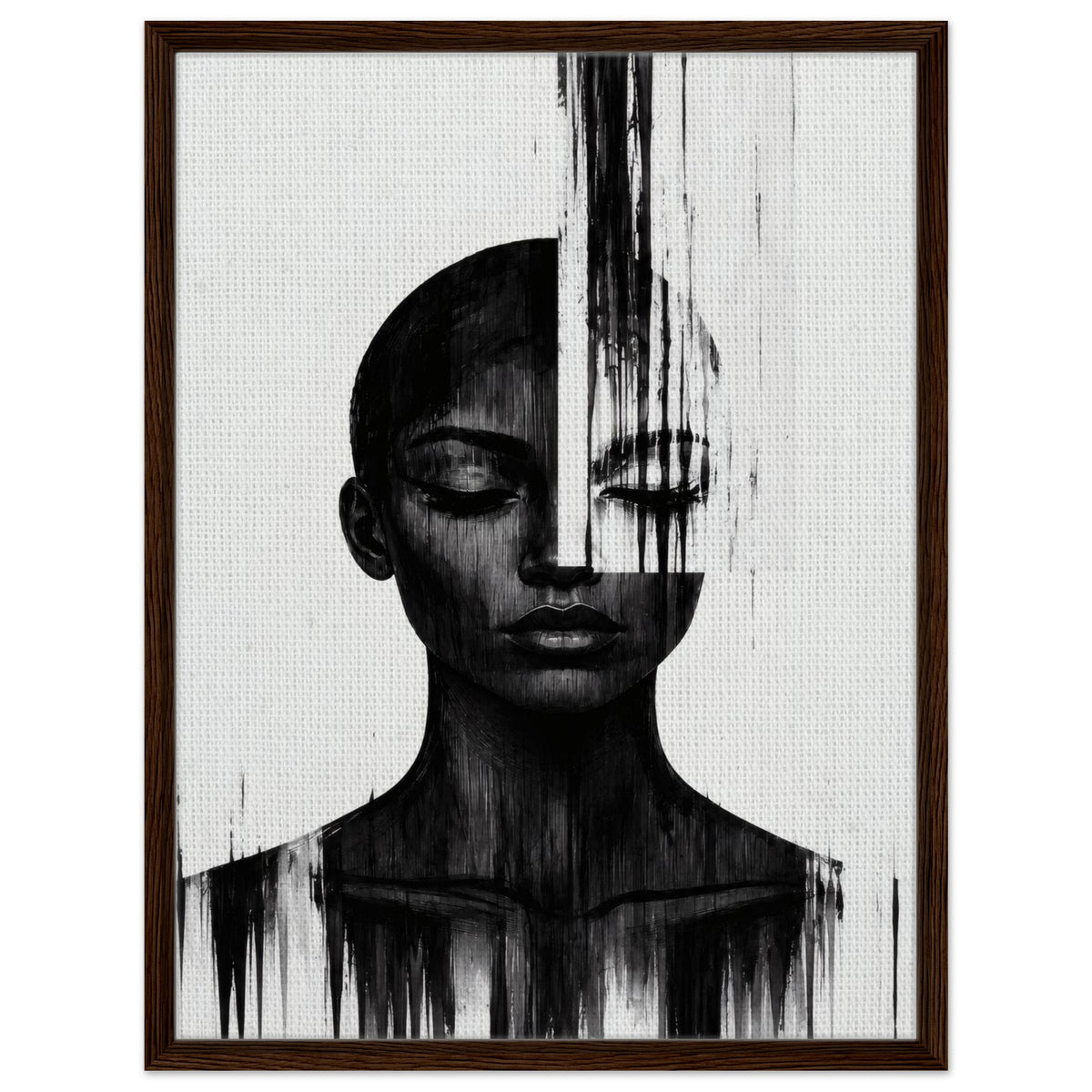 Molten Silhouette portrait framed canvas in a dark wood frame