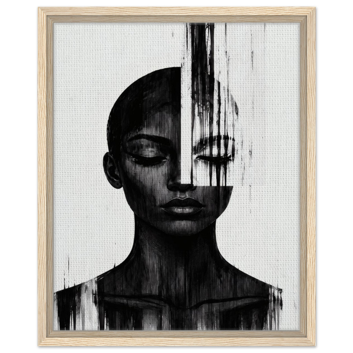 Molten Silhouette portrait framed canvas in a light oak frame
