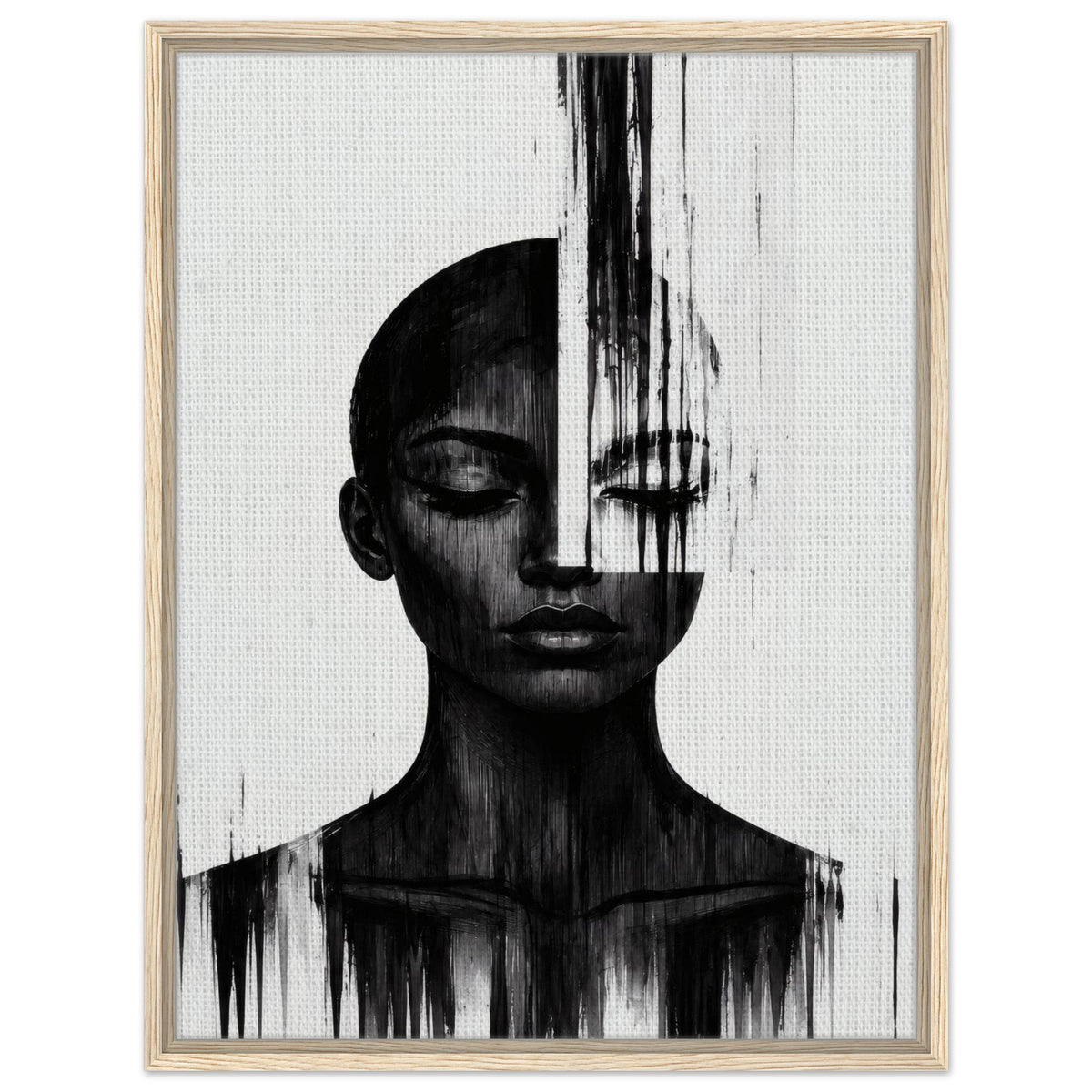 Molten Silhouette portrait framed canvas in an oak wood frame