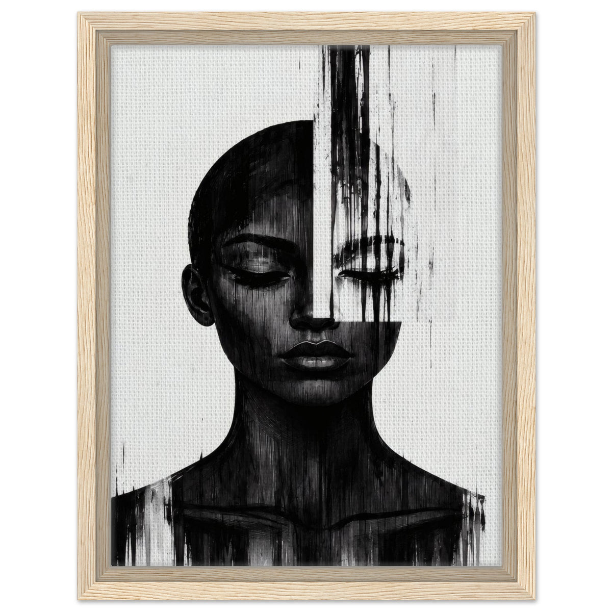 Molten Silhouette portrait framed canvas in an oak wood frame