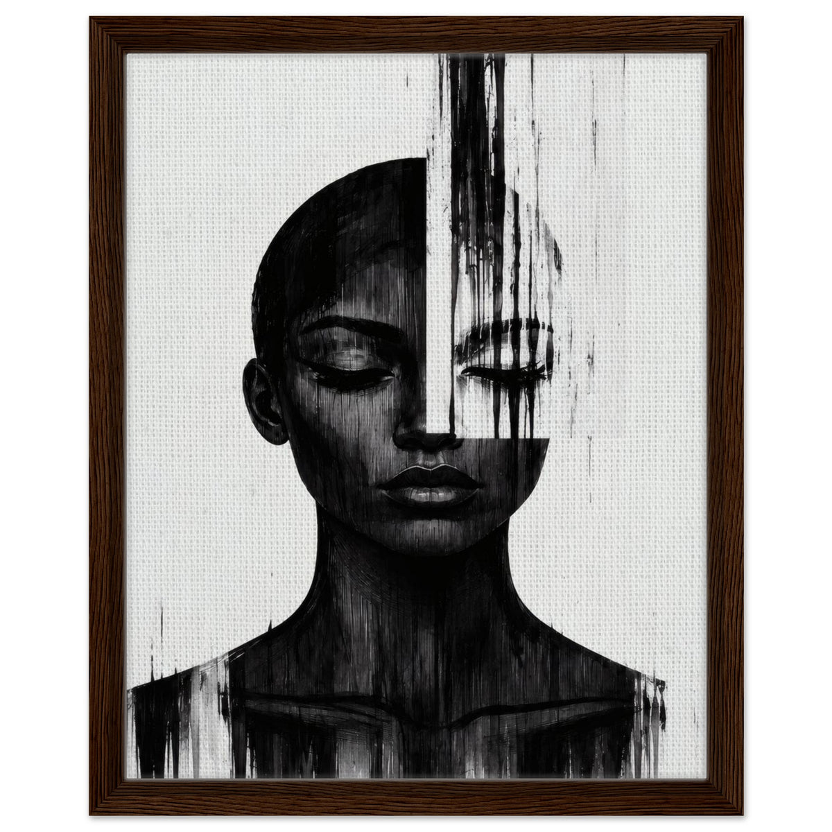 Molten Silhouette portrait framed canvas in a walnut frame