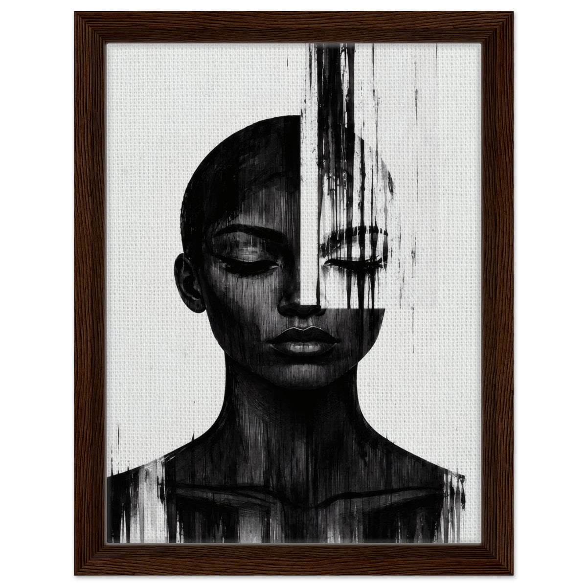 Molten Silhouette portrait framed canvas in a walnut frame