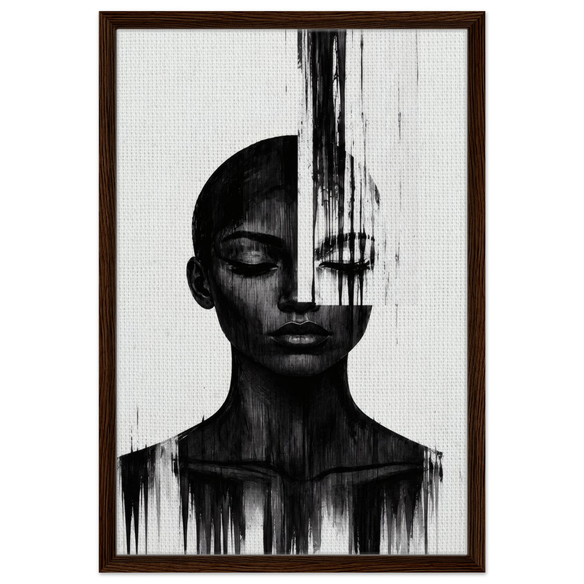 Molten Silhouette portrait framed canvas in a walnut frame