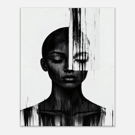 Molten Silhouette monochrome portrait canvas wall art with a dripping black paint effect