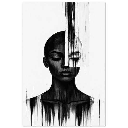 Molten Silhouette monochrome portrait wall art poster with a dripping black paint effect