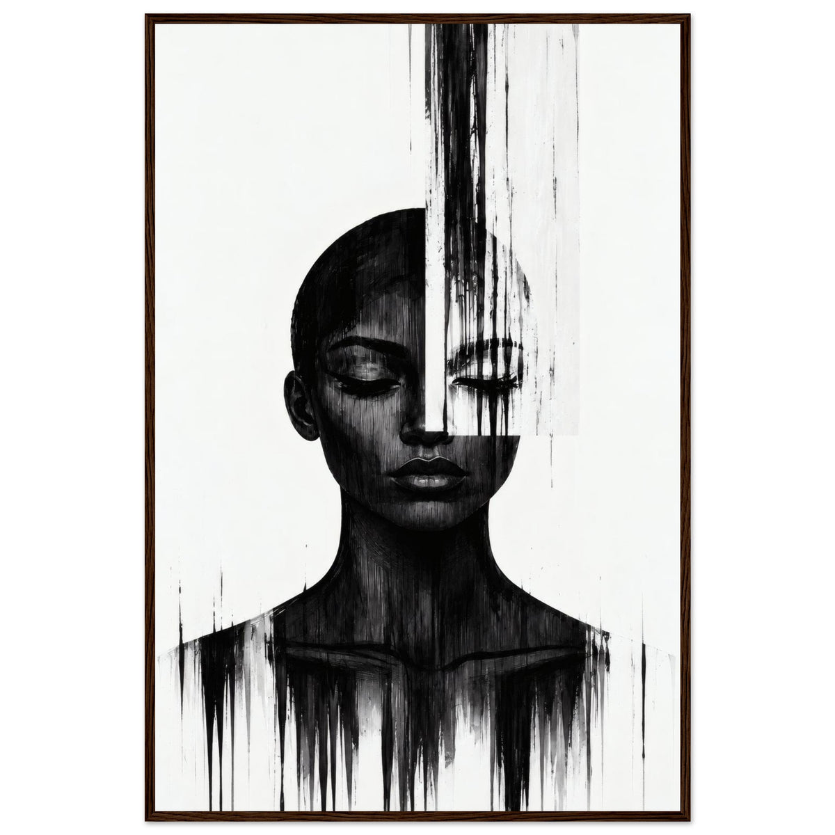 Molten Silhouette monochrome portrait in a black frame