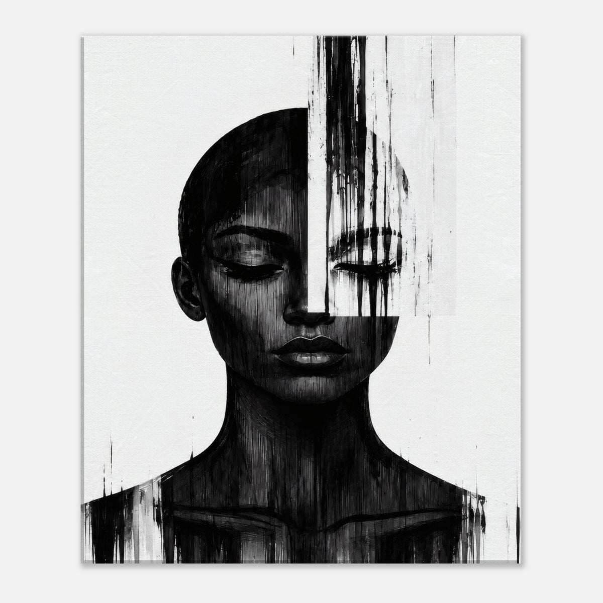 Molten Silhouette black and white portrait printed on canvas