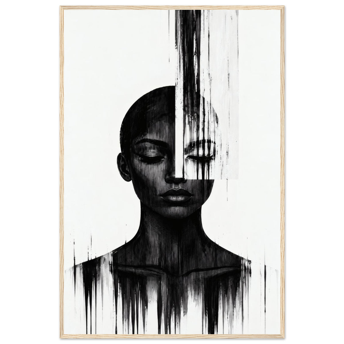 Molten Silhouette monochrome portrait in a natural oak wood frame