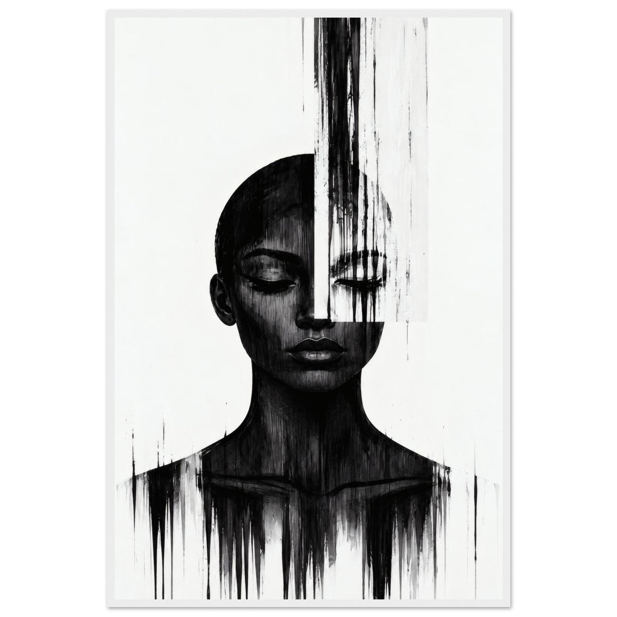 Molten Silhouette monochrome portrait in a white frame