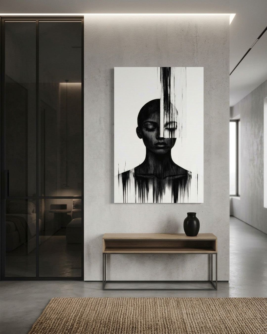 Molten Silhouette portrait poster in a bedroom