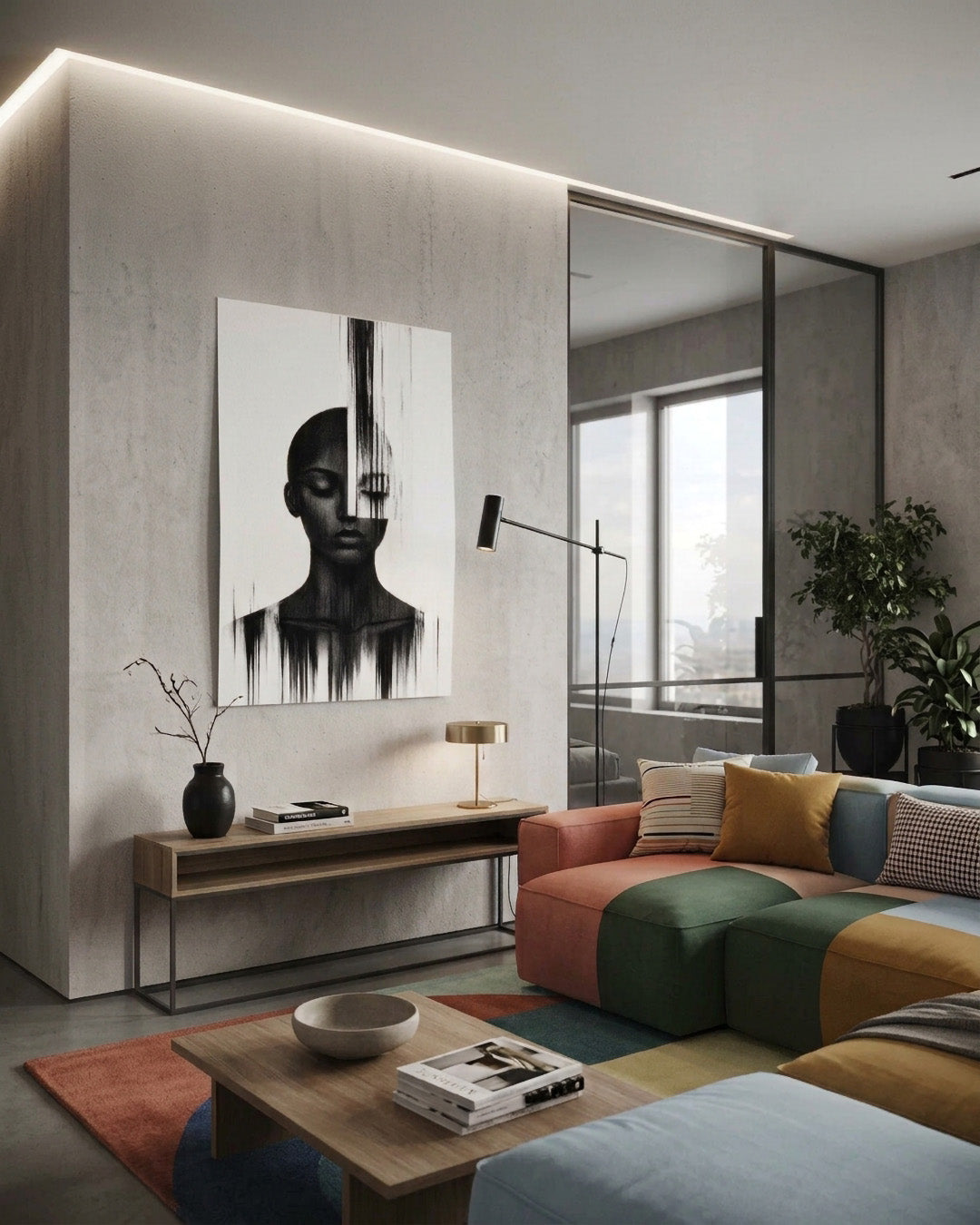 Molten Silhouette portrait poster in a hallway